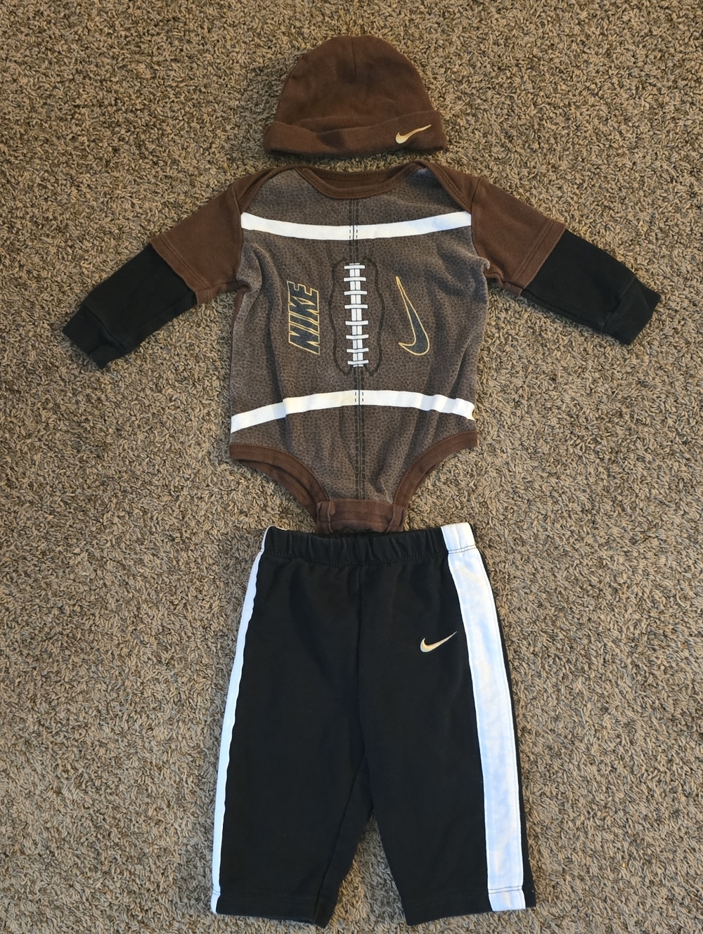 6/9M Nike Brown and Black Football-Themed Outfit